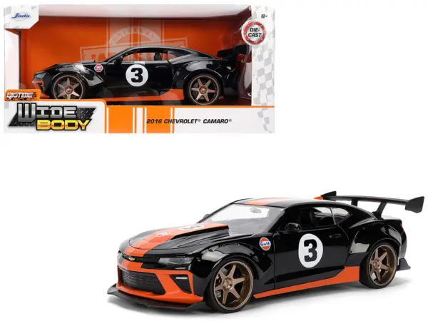 2016 Chevrolet Camaro #3 "Gulf Oil" Black with Orange Stripe "Wide Body" Series 1/24 Diecast Model Car by Jada #1