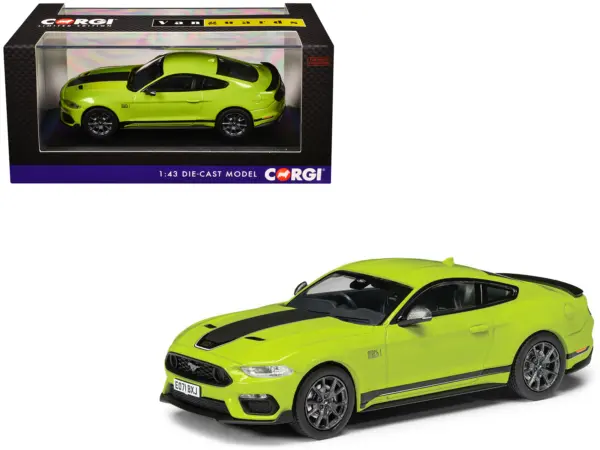 Ford Mustang Mk6 Mach 1 RHD (Right Hand Drive) Grabber Yellow with Black Stripes "Vanguards" Series 1/43 Diecast Model Car by Corgi #1