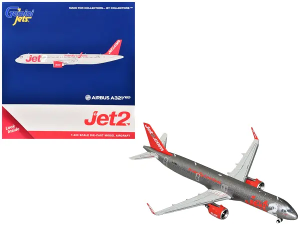 Airbus A321neo Commercial Aircraft "Jet2" (G-SUNO) Gray Metallic with Red Tail 1/400 Diecast Model Airplane by GeminiJets #1