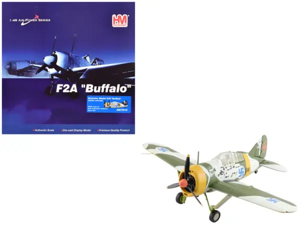 Brewster F2A Model 239 "Buffalo" Fighter Aircraft "BW364 LeLv 24 flown by Warrant Officer Ilmari Juutilainen" (1942) Finnish Air Force "Air Power Series" 1/48 Diecast Model by Hobby Master #1