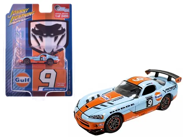 2008 Dodge Viper SRT10 #9 "Gulf Oil" Light Blue and Orange Limited Edition to 2496 pieces Worldwide 1/64 Diecast Model Car by Johnny Lightning #1