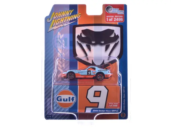 2008 Dodge Viper SRT10 #9 "Gulf Oil" Light Blue and Orange Limited Edition to 2496 pieces Worldwide 1/64 Diecast Model Car by Johnny Lightning #3