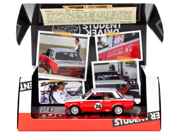 Datsun 510 #74 Daniel Wu "Trans-Am B-Sedan 2.5 Challenge" (2023) Silver and Red "Hobby64" Series 1/64 Diecast Model Car by Tarmac Works #3