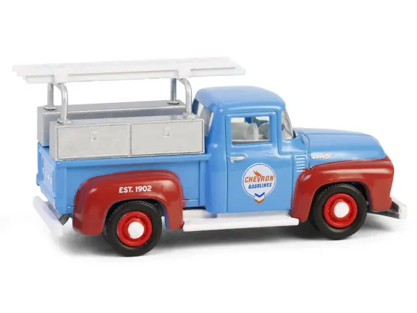 1956 Ford F-100 Pickup Truck with Tool Boxes and Ladders "Chevron" Blue and Red "Chevron Special Edition" Series 1 1/64 Diecast Model Car by Greenlight #3