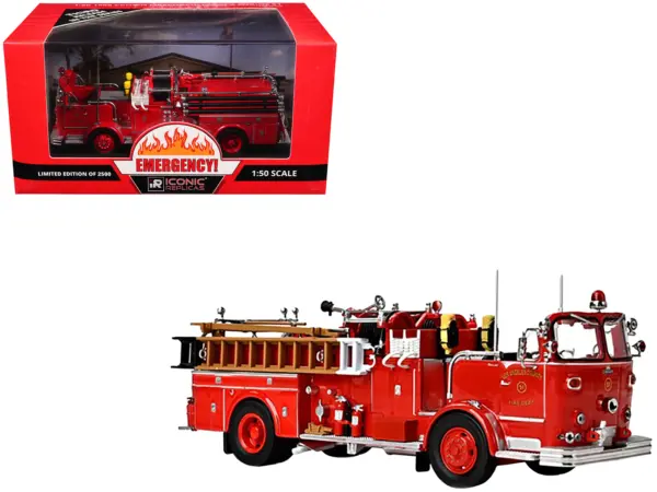 1965 Crown Firecoach Fire Engine "Los Angeles County Fire Department" LA County FD (LACFD) "Emergency!" Series Limited Edition to 2500 pieces Worldwide 1/50 Diecast Model by Iconic Replicas #1