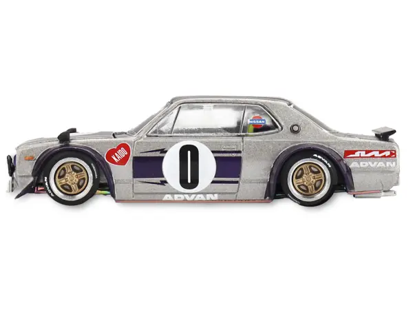Nissan Skyline 2000GT-R (KPGC10) "Kaido Works V1" RHD (Right Hand Drive) #0 Silver Metallic with Purple Stripes (Designed by Jun Imai) "Kaido House" Special 1/64 Diecast Model Car by Mini GT #4