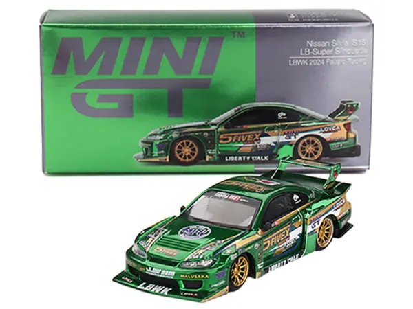 Nissan Silvia (S15) LB-Super Silhouette RHD (Right Hand Drive) "Fausto Racing 2024" Green Metallic Limited Edition 1/64 Diecast Model Car by Mini GT #4