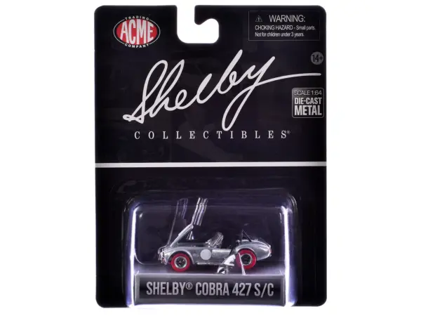 Shelby Cobra 427 S/C Raw Metal with White Stripes and Red Tires "Shelby Collectibles" Series 1/64 Diecast Model Car by ACME #3