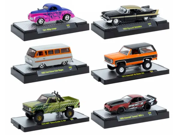 "Auto Meets" Set of 6 Cars IN DISPLAY CASES Release 89 Limited Edition 1/64 Diecast Model Cars by M2 Machines #1