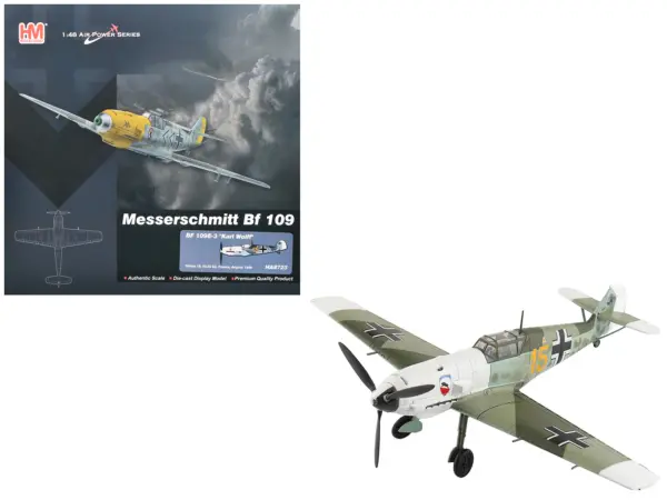 Messerschmitt Bf 109E-3 Fighter Aircraft "Yellow 15 Karl Wolff III/JG 52 France" (1940) German Luftwaffe "Air Power Series" 1/48 Diecast Model by Hobby Master #1