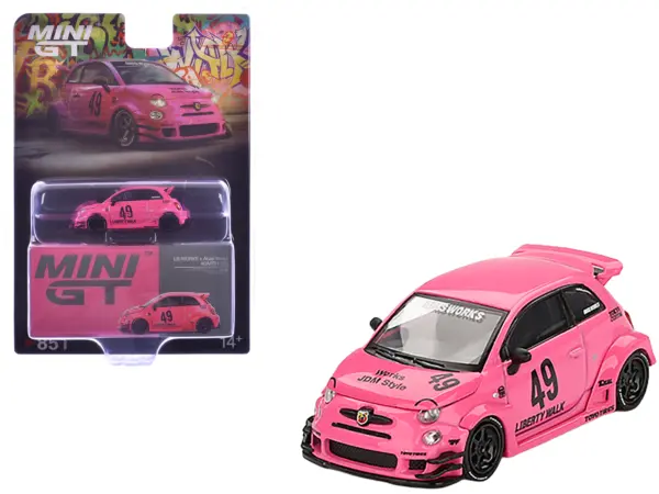 ABARTH 595 #49 "LB-Works x Abas Works" Pink Limited Edition 1/64 Diecast Model Car by Mini GT #1