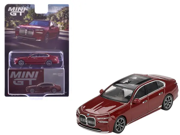 BMW i7 xDrive60 Aventurin Red Metallic Limited Edition 1/64 Diecast Model Car by Mini GT #1