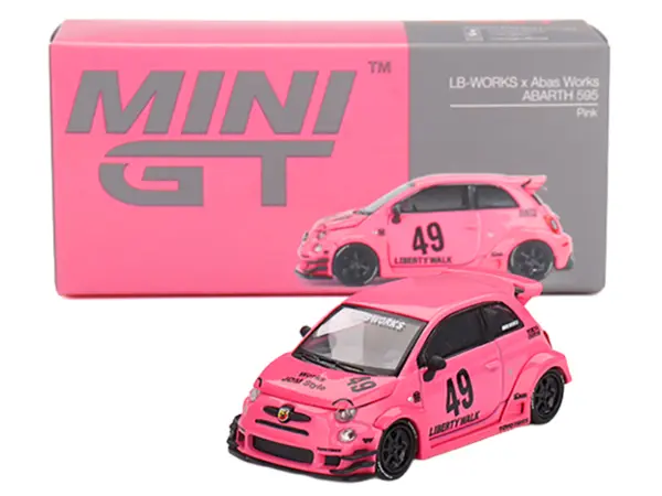 ABARTH 595 #49 "LB-Works x Abas Works" Pink Limited Edition 1/64 Diecast Model Car by Mini GT #4