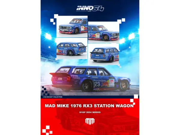1976 Mazda RX3 Station Wagon RHD (Right Hand Drive) #12 "Mad" Mike Whiddett "D1 Grand Prix" (2024) 1/64 Diecast Model Car by Inno Models #3