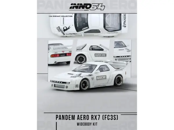 Mazda RX7 (FC3S) "Pandem Aero" Widebody Kit White with Graphics 1/64 Diecast Model Car by Inno Models #3