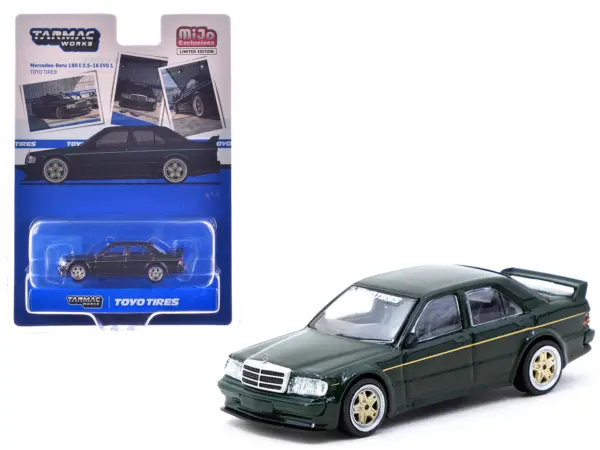 Mercedes-Benz 190 E 2.5-16 EVO 1 "Toyo Tires" Dark Green "Global64" Series 1/64 Diecast Model by Tarmac Works #1