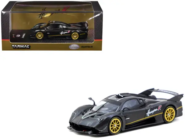 Pagani Huayra R Matt Black Carbon Fiber with Gold Wheels Limited Edition to 3552 pieces Worldwide "Global64" Series 1/64 Diecast Model by Tarmac Works #1