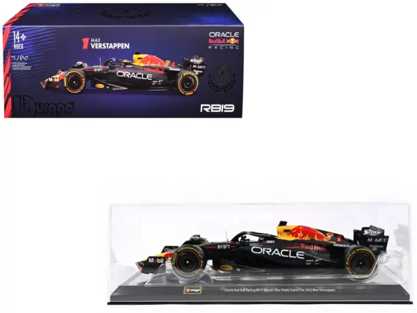 Red Bull Racing RB19 #1 Max Verstappen "Oracle" Winner Formula One F1 Championship "Drivers' Champion" (2023) with Display Case 1/24 Diecast Model Car by Bburago #1