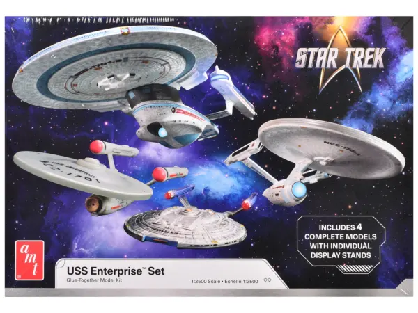 Skill 2 Model Kit U.S.S. Enterprise Four Ship Set "Star Trek" 1/2500 Scale Model by AMT #1