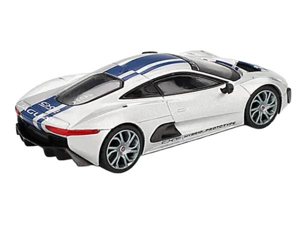 Jaguar C-X75 Silver Metallic with Blue Stripes Limited Edition 1/64 Diecast Model Car by Mini GT #3