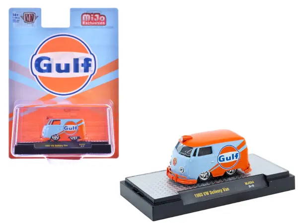 1960 Volkswagen Delivery Van "Gulf Oil" Light Blue and Orange Limited Edition to 5500 pieces Worldwide 1/64 Diecast Model Car by M2 Machines #1