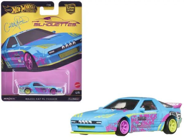 Mazda RX7 FC PANDEM Blue with Graphics "Silhouettes" Series Diecast Model Car by Hot Wheels #1