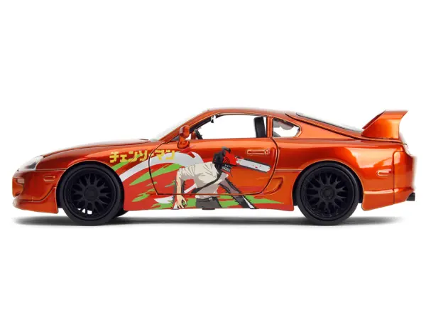 1995 Toyota Supra Orange Metallic with Graphics and Chainsaw Man Diecast Figure "Chainsaw Man" (2022) TV Series "Anime Hollywood Rides" Series 1/24 Diecast Model by Jada #2
