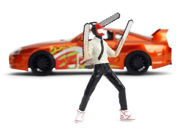 1995 Toyota Supra Orange Metallic with Graphics and Chainsaw Man Diecast Figure "Chainsaw Man" (2022) TV Series "Anime Hollywood Rides" Series 1/24 Diecast Model by Jada #4
