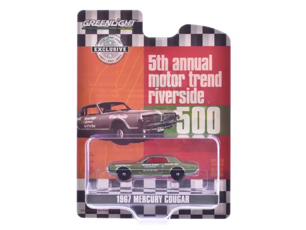 1967 Mercury Cougar "Riverside 500 Official Pace Car - Motor Trend Magazine Car of the Year" Green Metallic "Hobby Exclusive" Series 1/64 Diecast Model Car by Greenlight #1
