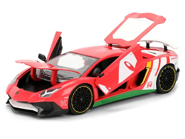 Lamborghini Aventador SV Red with Graphics and Knuckles Diecast Figure "Sonic The Hedgehog" Franchise "Hollywood Rides" Series 1/24 Diecast Model by Jada #2