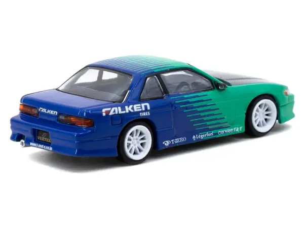 Nissan Silvia (S13) Vertex RHD (Right Hand Drive) "Falken Tires" Green and Blue wuth Carbon Hood "Global64" Series 1/64 Diecast Model by Tarmac Works #2