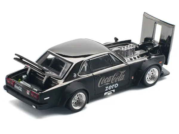 Skyline GT-R V8 Drift "Hakosuka" RHD (Right Hand Drive) "Coca-Cola Zero" Dark Chrome and Black 1/64 Diecast Model Car by Pop Race #2