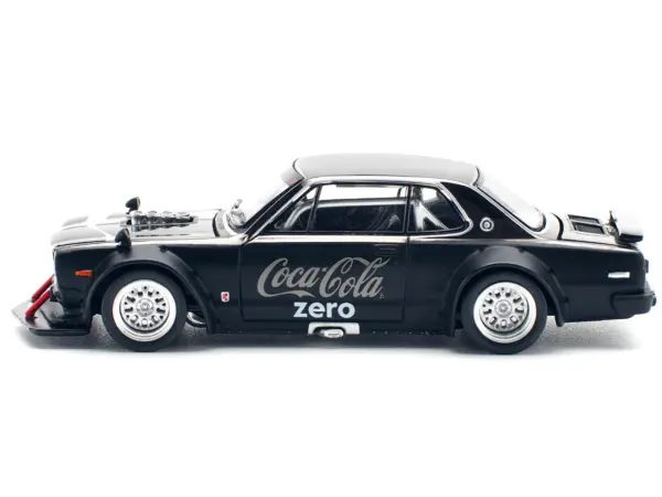Skyline GT-R V8 Drift "Hakosuka" RHD (Right Hand Drive) "Coca-Cola Zero" Dark Chrome and Black 1/64 Diecast Model Car by Pop Race #3