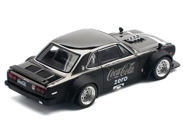 Skyline GT-R V8 Drift "Hakosuka" RHD (Right Hand Drive) "Coca-Cola Zero" Dark Chrome and Black 1/64 Diecast Model Car by Pop Race #4