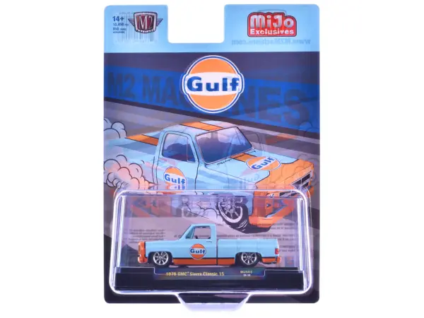 1979 GMC Sierra Classic 15 Pickup Truck "Gulf Oil" Light Blue with Orange Stripe Limited Edition to 10450 pieces Worldwide 1/64 Diecast Model Car by M2 Machines #3