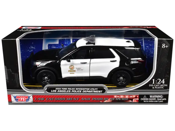 2022 Ford Police Interceptor Utility "Los Angeles Police Department" Black and White "Law Enforcement and Public Service" Series 1/24 Diecast Model Car by Motormax #3