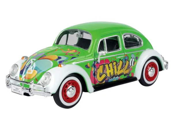 1966 Volkswagen Beetle Green with Graffiti Graphics 1/24 Diecast Model Car by Motormax #2