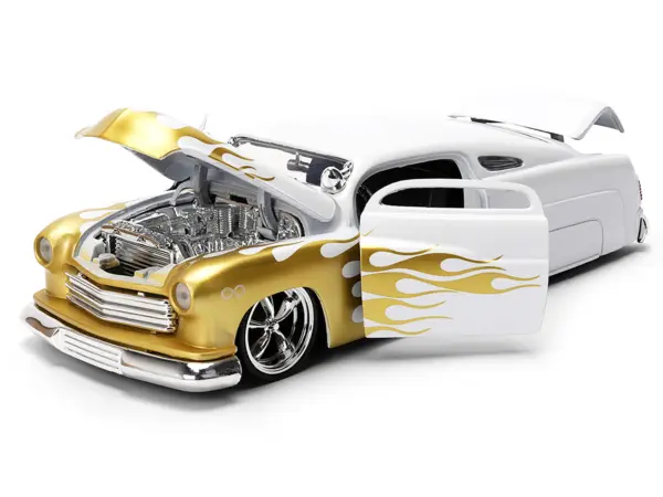 1951 Mercury Coupe White with Gold Flames "Bigtime Muscle" Series 1/24 Diecast Model Car by Jada #2