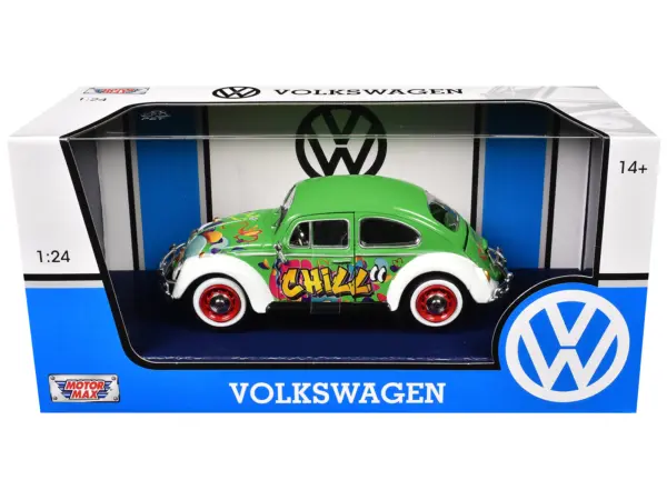 1966 Volkswagen Beetle Green with Graffiti Graphics 1/24 Diecast Model Car by Motormax #3
