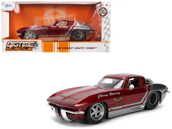 1963 Chevrolet Corvette Stingray "Chevy Racing" Red Metallic and Gray "Bigtime Muscle" Series 1/24 Diecast Model Car by Jada #1