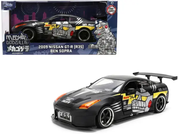 2009 Nissan GT-R (R35) Ben Sopra Matt Black with "Mechagodzilla" Graphics "Hollywood Rides" Series 1/24 Diecast Model Car by Jada #1