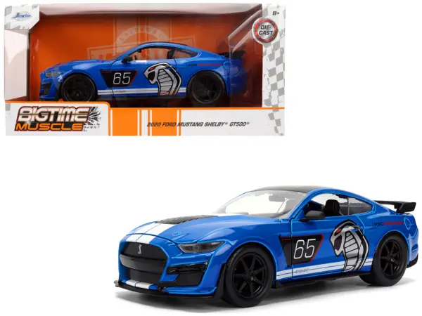 2020 Ford Mustang Shelby GT500 #65 "Ford Performance" Blue with Black Top and White Stripes "Bigtime Muscle" Series 1/24 Diecast Model Car by Jada #1