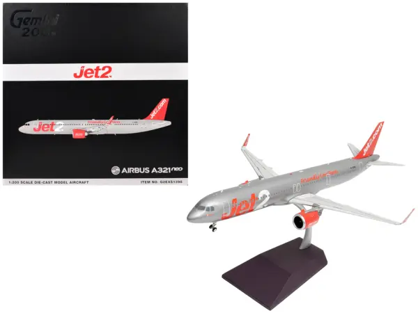 Airbus A321neo Commercial Aircraft "Jet2" (G-SUNO) Silver with Red Tail "Gemini 200" Series 1/200 Diecast Model Airplane by GeminiJets #1