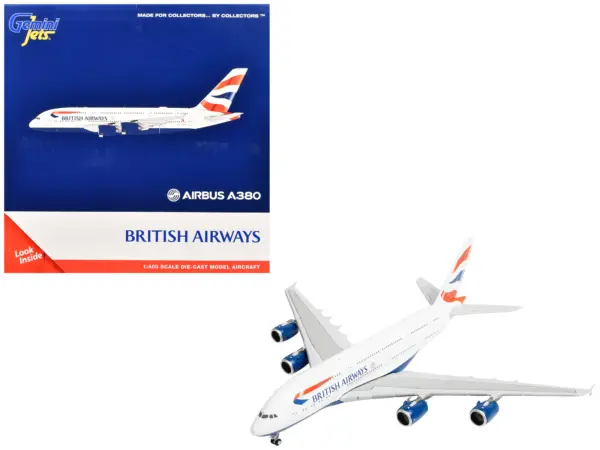Airbus A380 Commercial Aircraft "British Airways" (G-XLEE) White with Striped Tail 1/400 Diecast Model Airplane by GeminiJets #1