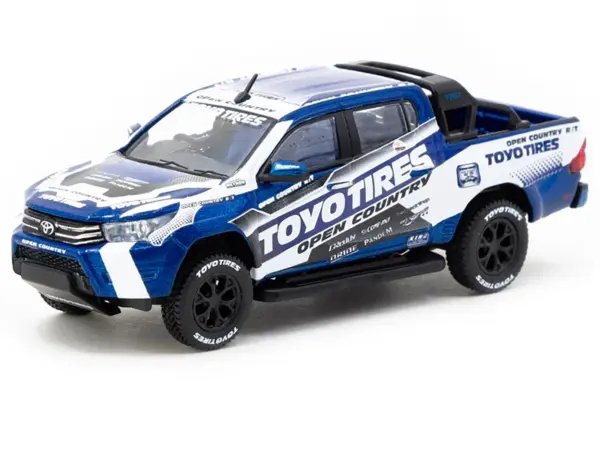 Toyota Hilux Pickup Truck RHD (Right Hand Drive) "Toyo Tires" White and Blue with Graphics "Hobby64" Series 1/64 Diecast Model Car by Tarmac Works #2