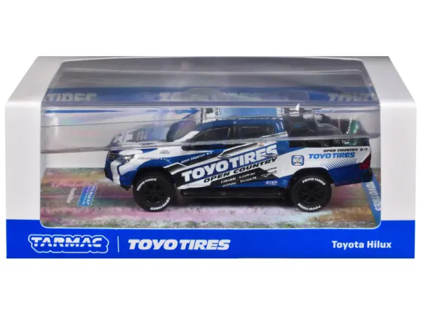 Toyota Hilux Pickup Truck RHD (Right Hand Drive) "Toyo Tires" White and Blue with Graphics "Hobby64" Series 1/64 Diecast Model Car by Tarmac Works #3