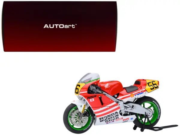 Honda NSR500 WGP500 Motorcycle #56 Red and White with Helmet "Baribari Legend" (1986) OVA 1/12 Model by Autoart #1