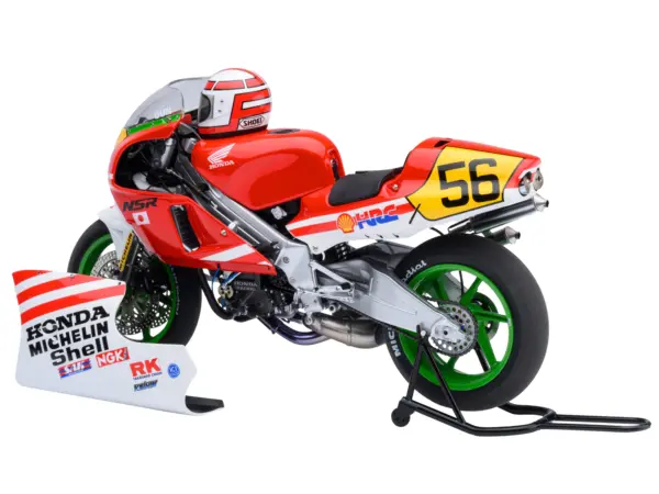 Honda NSR500 WGP500 Motorcycle #56 Red and White with Helmet "Baribari Legend" (1986) OVA 1/12 Model by Autoart #2
