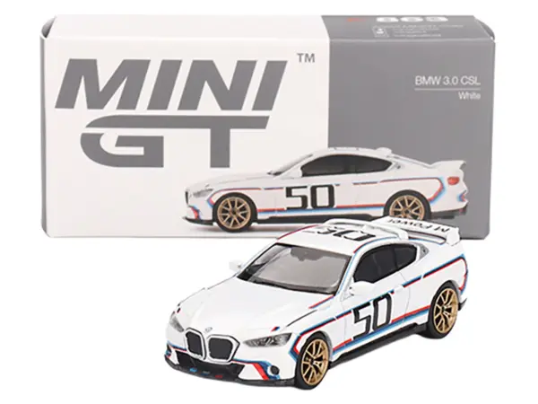 BMW 3.0 CSL #50 White with Blue and Red Stripes and Gold Wheels Limited Edition 1/64 Diecast Model Car by Mini GT #4