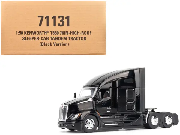 Kenworth T680 76" High Roof Sleeper Cab Truck Tractor Black "Transport Series" 1/50 Diecast Model by Diecast Masters #1